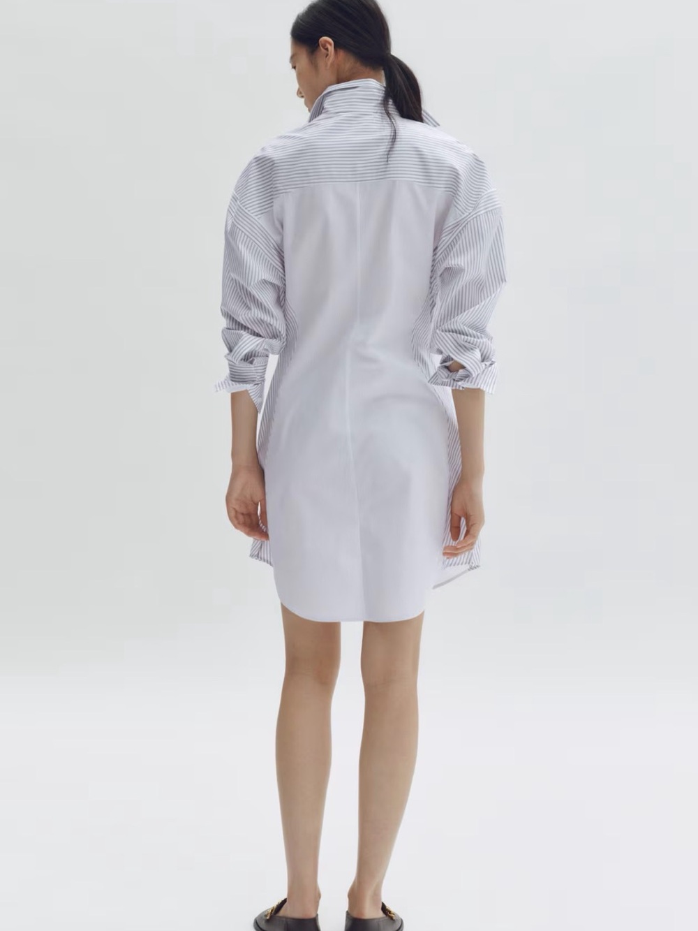 Cotton Poplin Striped Shirt Dress - Casual Button-Down - Picture 2 of 8